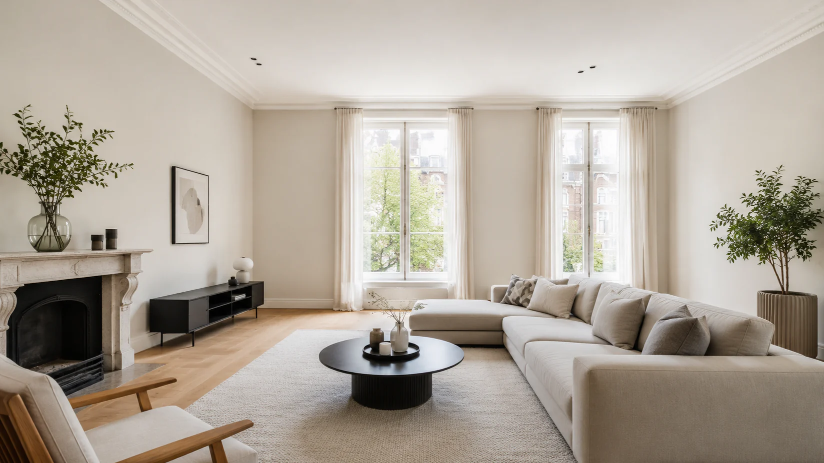 Woonkamer in de oorspronkelijke kleur; sleep om de kleurindicatie te tonen